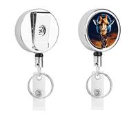 Giraffe Wearing Headphones Badge Holder with Retractable Reel, Stainless Steel Badge Clip, Heavy Duty ID Card Holder for Work, Nurse, Teacher & Security