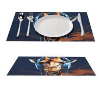 Giraffe Wearing Headphones Placemat, 1 PCS PVC Placemats Washable Non-Slip Place Mats for Dining Table, Wipeable Table Mat for Party Kitchen Dining Decor
