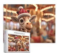 Giraffe Wearing Santa hat 1000 Piece Jigsaw Puzzles for Adults Carousel Background Art Jigsaw Puzzle Challenging Family Activity Games Colorful DIY Craft Puzzle for Home Decor Gifts 27×20 Inches
