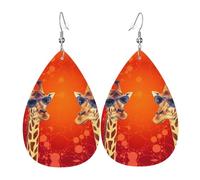 Giraffe wearing sunglasses Earrings for Women Faux Leather Earring Teardrop Dangle Earrings Lightweight Jewelry Gift