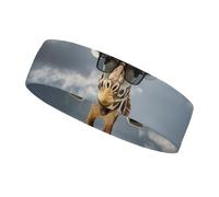 Giraffe Wearing Sunglasses Sports Sweatband 15" Polyester Hairband Absorbent Quick-Dry Headband for Running, Yoga