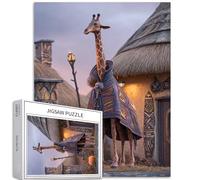 Giraffe Wearing toteme Cape 1000 Piece Jigsaw Puzzles for Adults Tribal Village Scene Art Jigsaw Puzzle Challenging Family Activity Games Colorful DIY Craft Puzzle for Home Decor Gifts 20×27 Inches
