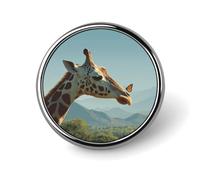 Giraffe with An Orange Butterfly Round Metal Badges Decorative Brooches