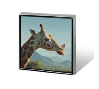 Giraffe with An Orange Butterfly Square Metal Badges Decorative Brooches