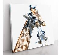 Giraffe with Calf in Abstract Modern Canvas Wall Art Print Ready to Hang, Framed Picture for Living Room Bedroom Home Office Décor, 50x50 cm (20x20 Inch)
