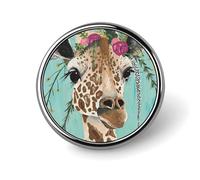 Giraffe with Floral Badge,Comfort Light in Weight Round Emblem Cute Funny Decor Brooch Smooth Does Not Fade Badges for Hats Jackets Coat Shirt