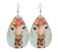 Giraffe with Floral Earrings for Women Teardrop Leather Earring Double Sided Drop Dangle Earrings Lightweight Women's Ear Accessories Jewelry Fashion Birthday Gift