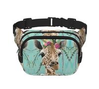 Giraffe with Floral Print Fashion Waist Packs Square Layer Waist Bag Black Belt Bag with Adjustable Strap, Black, One Size