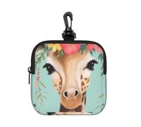 Giraffe with Floral Printed, Square Zipper Storage Bag, Neoprene Coin Purse, Small Wallets, Change Pouch, Change Purse
