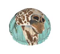 Giraffe With Floral,Shower Cap Nightcap Double Layer Waterproof Elastic Bath Cap Reusable Hair Cap