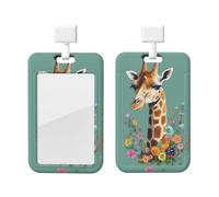 Giraffe with Flowers Badge Holder with Lanyard Heavy Duty Waterproof Card Holder Name Tag for Nurse Office
