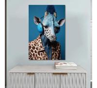 Giraffe with Headphone Tempered Glass Wall Art