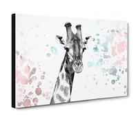 Giraffe With Paint Splashes In Abstract Modern Art Canvas Wall Art Print Ready to Hang, Framed Picture for Living Room Bedroom Home Office Décor, 24x16 Inch (60x40 cm)