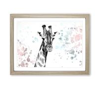 Giraffe With Paint Splashes In Abstract Modern Art Framed Wall Art Print, Ready to Hang Picture for Living Room Bedroom Home Office Décor, Oak A3 (46 x 34 cm)