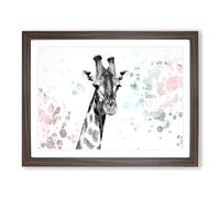 Giraffe With Paint Splashes In Abstract Modern Art Framed Wall Art Print, Ready to Hang Picture for Living Room Bedroom Home Office Décor, Walnut A3 (46 x 34 cm)