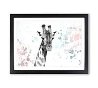 Giraffe With Paint Splashes In Abstract Modern Art Framed Wall Art Print, Ready to Hang Picture for Living Room Bedroom Home Office Décor, Black A4 (34 x 25 cm)