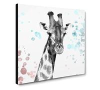 Giraffe with Paint Splashes in Abstract Modern Canvas Wall Art Print Ready to Hang, Framed Picture for Living Room Bedroom Home Office Décor, 20x20 Inch (50x50 cm)