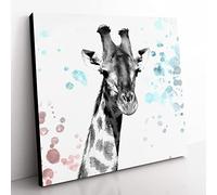 Giraffe with Paint Splashes in Abstract Modern Canvas Wall Art Print Ready to Hang, Framed Picture for Living Room Bedroom Home Office Décor, 35x35 cm (14x14 Inch)