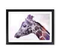 Giraffe with Purple Haze in Abstract Framed Print | A2 Black Framed Wall Art | Ready to Hang | Abstract Animal Picture | Living Room Bedroom Lounge Office
