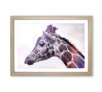 Giraffe with Purple Haze in Abstract Framed Print | A2 Oak Framed Wall Art | Ready to Hang | Abstract Animal Picture | Living Room Bedroom Lounge Office