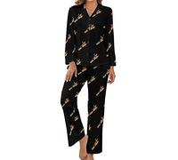 Giraffe with Sunglasses Women's Pajamas Set Long Sleeve Pj Set Button Down Sleepwear Pajamas Loungewear M