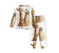 Giraffe Women'S Long-Sleeved Pajama Set Tops And Pants Nighttime Sleep Relax Lazy Weekend Black