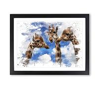 Giraffes 3 V3 Modern Framed Print | A2 Black Framed Wall Art | Ready to Hang | Modern Animal Picture | Living Room Bedroom Lounge Office