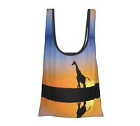 Giraffes at Sunset Print Reusable, Foldable,Washable Grocery Bags Foldable in A Pouch Eco Tote Shopping Bag,Daily Shopping Loading