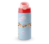 Giraffes Blowing Bubbles Cute Water Bottle with Straw Lid Stainless Steel Drink Tumbler Insulated Flip Top Cups 350ml