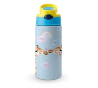 Giraffes Blowing Bubbles Cute Water Bottle with Straw Lid Stainless Steel Drink Tumbler Insulated Flip Top Cups 350ml