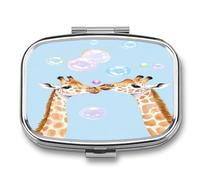 Giraffes Blowing Bubbles Mini Pill Box Portable Vitamins Organizer 2 Compartment Square Pills Case for Pocket Purse