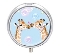 Giraffes Blowing Bubbles Mini Pill Box Portable Vitamins Organizer 3 Compartment Pills Case for Pocket Purse