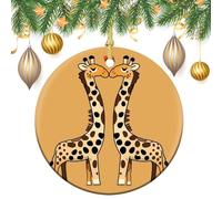 Giraffes Ceramic Christmas Ornaments 3 Inch Vintage Hanging Baubles with Gold String for Xmas Tree Decorations Holiday Party Yard Garden Home Decor Festive Keepsake Gift Exchange