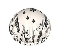 Giraffes Champagne Black Charcoal Waterproof Shower Cap,Elastic Bathing Hair Cap Environmental Protection Hair Bath Caps, Double WaterproofBathing Shower Hat