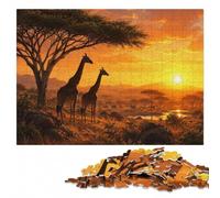 Giraffes in African Landscape Silhouette Jigsaw Puzzle, 1000 Pieces | Jigsaw Puzzle - holiday gift for puzzle fans with home hobby for puzzle fans.