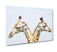 Giraffes Looking Both Ways Canvas Print | Gallery Wrapped 30mm Frame Wall Art | 24x16 inches | Ready to Hang | Modern Animal Picture | Living Room Bedroom Lounge Office