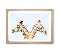 Giraffes Looking Both Ways in Abstract Framed Print | A2 Oak Framed Wall Art | Ready to Hang | Abstract Animal Picture | Living Room Bedroom Lounge Office