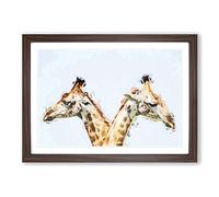 Giraffes Looking Both Ways in Abstract Framed Print | A2 Walnut Framed Wall Art | Ready to Hang | Abstract Animal Picture | Living Room Bedroom Lounge Office
