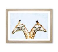 Giraffes Looking Both Ways Painting Framed Print | A2 Oak Framed Wall Art | Ready to Hang | Modern Animal Picture | Living Room Bedroom Lounge Office