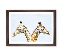 Giraffes Looking Both Ways Painting Framed Print | A2 Walnut Framed Wall Art | Ready to Hang | Modern Animal Picture | Living Room Bedroom Lounge Office