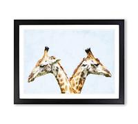 Giraffes Looking Both Ways Painting Modern Art Framed Print | A2 Black Framed Wall Art | Ready to Hang | Modern Animal Picture | Living Room Bedroom Lounge Office