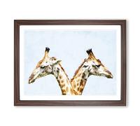 Giraffes Looking Both Ways Painting Modern Art Framed Print | A4 Walnut Framed Wall Art | Ready to Hang | Modern Animal Picture | Living Room Bedroom Lounge Office
