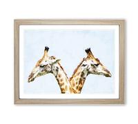 Giraffes Looking Both Ways Painting Modern Art Framed Wall Art Print, Ready to Hang Picture for Living Room Bedroom Home Office Décor, Oak A3 (46 x 34 cm)