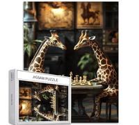 Giraffes Playing Chess 1000 Piece Jigsaw Puzzles for Adults High-end Decorative Background Art Puzzle Colorful DIY Puzzles for Home Decoration Gifts Family Puzzle Perfect for Game Nights 50×70cm
