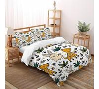 Giraffes Rabbits Duvet Cover Set Soft Comforter Cover,Cute Animals Theme Print Pattern 3 Piece Bedding Set with Pillowcase All Season Quilt Cover with Zipper for Kids Adults,Double(200x200cm)