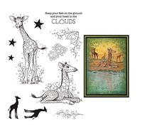 Giraffes Stamp for Card Making Stars Clouds Transparent Silicone Seal Stamping Stamp for Paper Crafting Keey Your Feet on The Ground Words Clear Rubber Stamp Handmade Crafts Scrapbooking Supplies