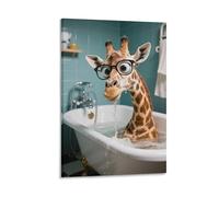 Giraffes Taking A Bath in Bath Poster - Funny Bathroom 3D Printing Wall Art - Abstract Animal Humor Home Decor - Variety of Sizes Canvas Artwork for Toilet 12x18inch(30x45cm)