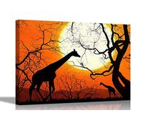 Giraffes Trees and Sun Canvas Pictures Framed Prints Wall Art Home Office Work Posters Artwork Animal Images 76 x 50cm (30 x 20 inches)