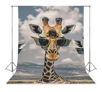 Giraffes Wearing Sunglasses Backdrop Background for Photography High Density Polyester Fabric Background Banner Seamless Photo Booth Prop Backdrop 56"x118" for Birthday Party Decor Photoshoot Banner P