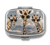 Giraffes Wearing Sunglasses Pill Box 2 Compartment Pill Case Portable Pocket Pill Organizer Medicine Vitamin Organizer for Men Women